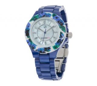 Isaac Mizrahi Live Ceramic Watch with Floral Printed Bezel —