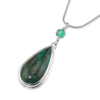 chrysocolla & emerald pendant by lilia nash jewellery