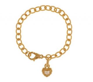 Judith Ripka Sterling 14K Gold Clad 6 3/4 Bracelet Heart Charm —