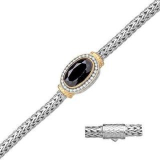 Expensive Looking (925) Sterling Silver Mesh Bracelet w/ Center Black Oval & Clear CZ Channel Set ClassicDiamondHouse Jewelry