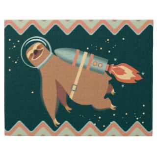 Custom color outer space sloth rocket jet pack jigsaw puzzle
