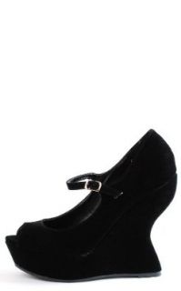 Jillian02 Heel Less Peep Toe Mary Janes BLACK Pumps Shoes Shoes