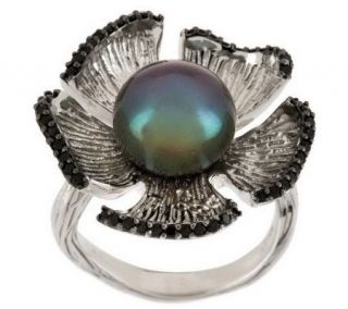 Honora 10.0mm Button Cultured Pearl Sterling Flower Ring —