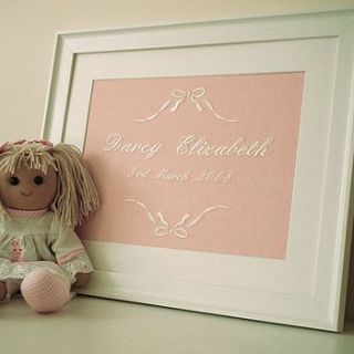 personalised bow birth embroidery by broderie blanc