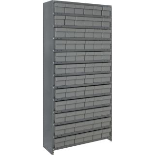 Quantum Storage Closed Shelving System With Super Tuff Drawers — 18in. x 36in. x 75in. Rack Size, Gray, 13 Shelves, 72 Bins  Single Side Bin Units