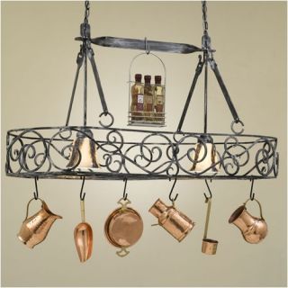 Authentic Iron Oval Hanging Pot Rack with 2 Lights