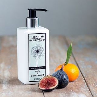 fig and bergamot body and hand lotion by hearth & heritage scented candles