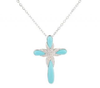 AffinityDiamond 1/7 ct tw Turquoise Cross Pendantw/Chain, Sterling —