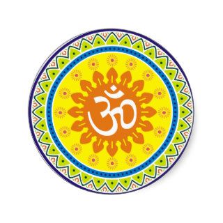 Om with Traditional Indian style Mandana Round Sticker