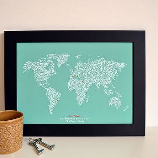 personalised map of the world heart print by witty hearts