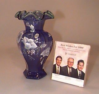 Fenton Signed 75th Diamond Jubilee Cobalt Blue Vase —