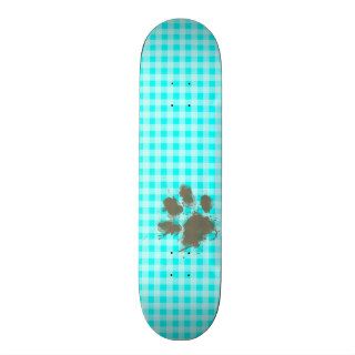 Funny Pawprint on Cyan Gingham; Checkered Skate Board Decks