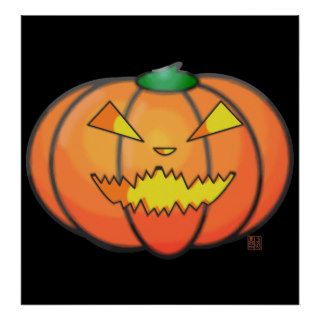 Halloween Jack O' Lantern Sinister Grin Pumpkin Poster