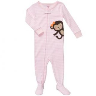 Carter's Baby Girls One Piece Cotton Knit "Pink Monkey" Footed Sleeper Pajamas (18 Months) Clothing