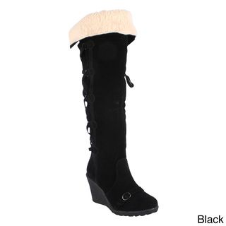 Radiant Women's 'Sensi' Cuffed Collar Knee high Wedge Boots Boots