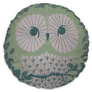 owl creature cushion   green by solitaire