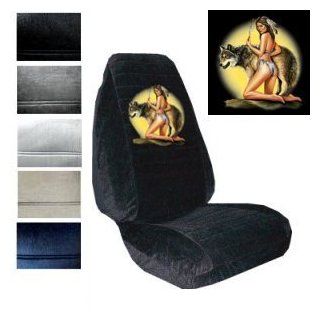 Seat Cover Connection Native American Woman with Wolf print 2 High Back Bucket Car Truck SUV Seat Covers   Charcoal Grey Automotive