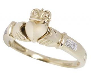 Irish Claddagh Diamond Accent Hidden Message Ring, 14K Gold —