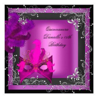 Quinceanera 15th Birthday Party Masquerade Pink Custom Invites