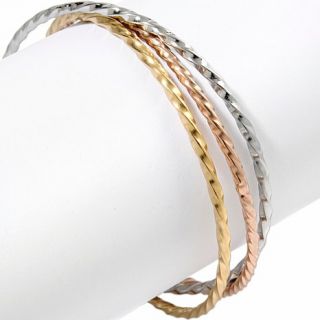 Stately Steel Tri Color Interlocking Bangle Bracelets