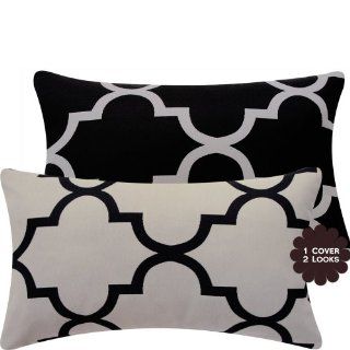 Ying and Yang Collection   12x20" Lumbar Double Sided Decorative Quatrefoil Pillow   Geometric and Moroccan Tile   Gray / Beige / Cream and Black Hues   1 Pillow, 2 Looks   Throw Pillows