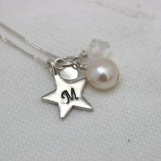 personalised pearl and silver star necklace by bish bosh becca