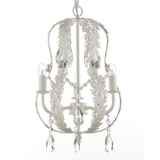 Gallery Indoor 3 Light White Wrought Iron and Crystal Chandelier Chandeliers & Pendants