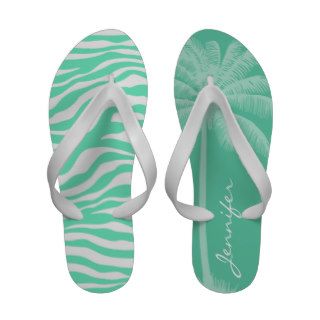 Aquamarine Zebra Animal Print; Summer Palm Sandals