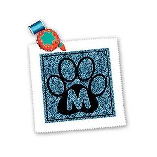 3dRose LLC Letter M Blue Cheetah Print Cat Paw 10 by 10 Inch Quilt, Square