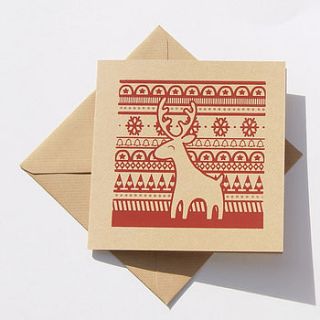 hand printed reindeer christmas card by clothkat