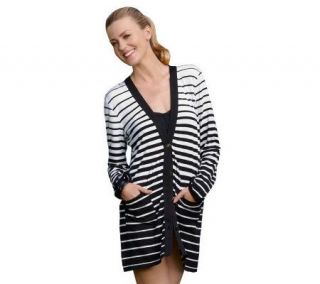 Dotti Draw The Line Button Up Stripe Cardigan Cover Up —