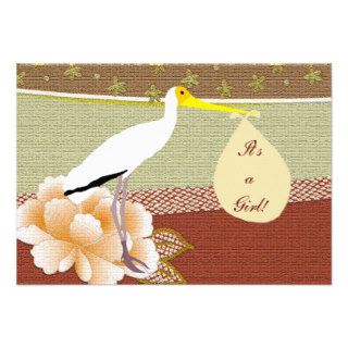 Stork Delivery Flower Quilt Any Gender Baby Shower Announcements