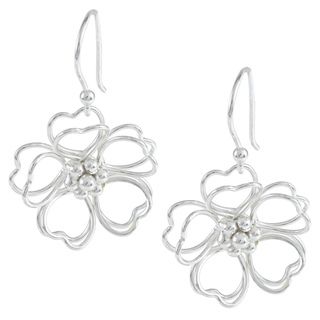 La Preciosa Sterling Silver Double Heart Petal Open Wire Flower Earrings La Preciosa Sterling Silver Earrings