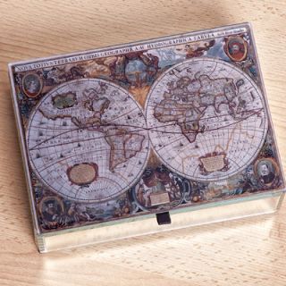 Mele & Co. Atlas Mirrored Glass Antique Map Jewelry Box