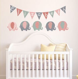 personalised pastel elephant wall stickers by parkins interiors