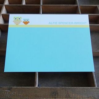 50 personalised child's owl notelets by noble hound