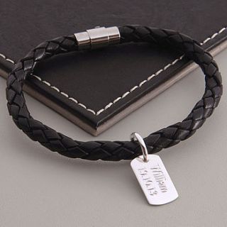 men's silver and leather dog tag bracelet by hurleyburley man