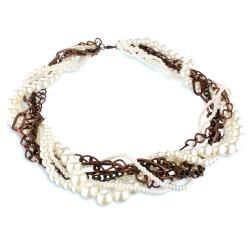 Coppertone Chain Faux Pearl Multi strand Necklace West Coast Jewelry Fashion Necklaces
