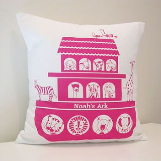 noah's ark organic cushion cover in pink by moonglow art