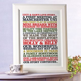 personalised ‘love story’ poster print by rosie robins