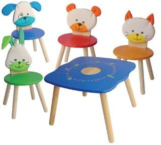 Kindermbel Kindersitzgruppe ein Kindertisch und vier Kindersthle I'm toy Tiere Hund, Katze, Br und Hase Spielzeug