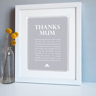 personalised 'thanks mum' print by elephant grey