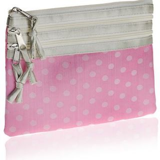 pink fair trade polka dot cosmetic purse by pippins gift company
