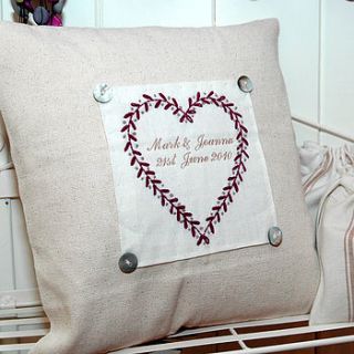 personalised embroidered heart cushion by the alphabet gift shop