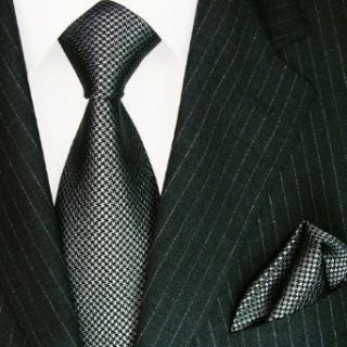 LORENZO CANA   Set aus 100% Seide   Krawatte mit Einstecktuch mit Hahnentritt Muster   grau schwarz silbergrau   8447401 Bekleidung