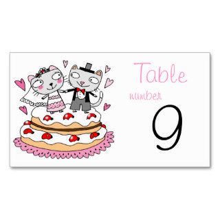 custom cute cartoon cats wedding table number business card templates
