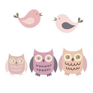 owls and birds fabric wall stickers by littleprints