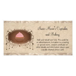 Elegant Glamour Mocha Damask Cupcake Design Customized Photo Card
