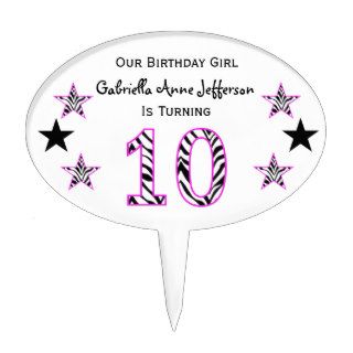 Zebra Pink & Black 10th Birthday Party Cake Topper