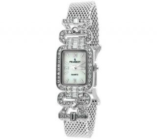 Peugeot Womens Crystal Bezel Silvertone Mesh Bracelet Watch —